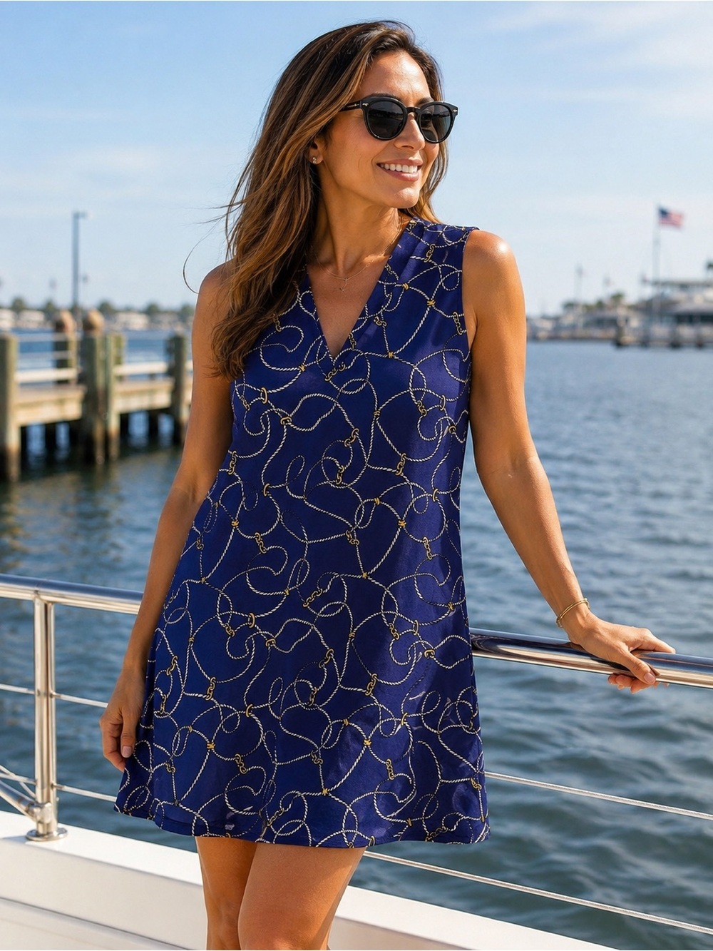 JB by Julie Brown Sleeveless Navy Nautical V-Neck Mini Dress size Large
